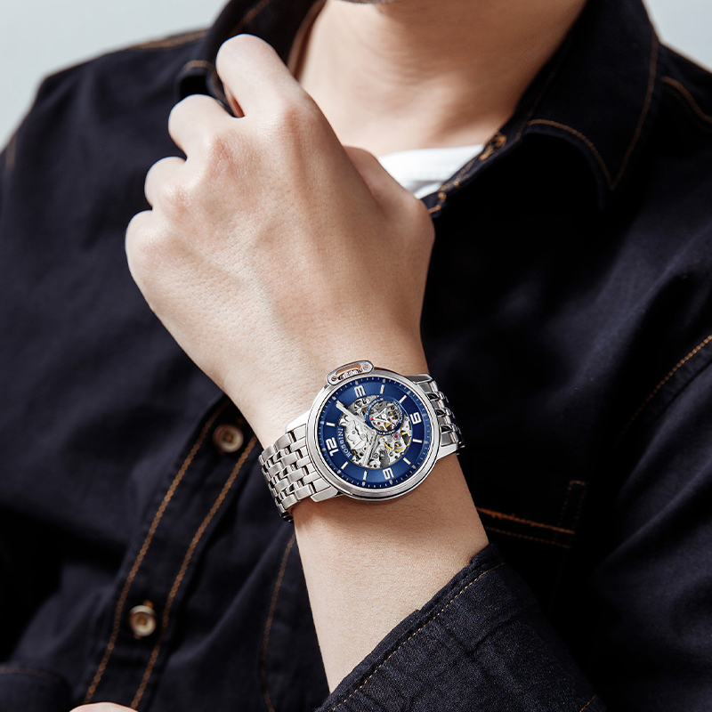 罗西尼旗舰店手表男机械表勋章系列正品镂空防水礼盒男士腕表男表