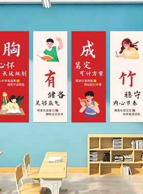 初中高中奋发图强胸有成竹学习标语托管班前台招生海报贴画装饰画