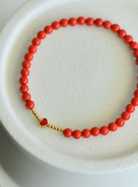 天然朱砂手链s925保真高含量红砂手串本命年红色手绳女饰品