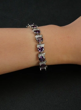 跨境速卖通爆款饰品欧美高档紫色镀铑首饰套装 手链diy小饰品