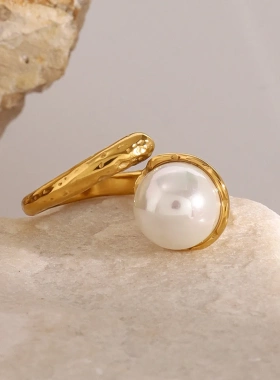 杰鼎欧美不锈钢珍珠锤纹戒指设计感不规则指环小众轻奢手饰跨境女