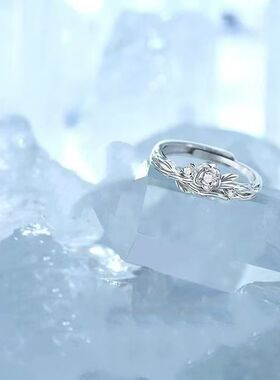 雪山玫瑰S999纯银情侣戒指一对冷淡风轻奢个性小众设计开口款对戒