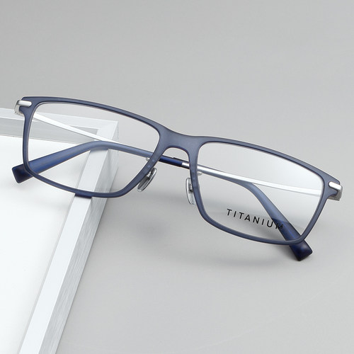 超轻近视眼镜男全框 磨砂透明蓝色黑框眼镜框商务 纯钛休闲眼镜架 - 图0