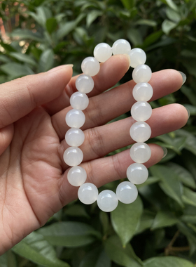 天然保真和田白玉手串青海老料10m m男女款单圈手串和田玉手链