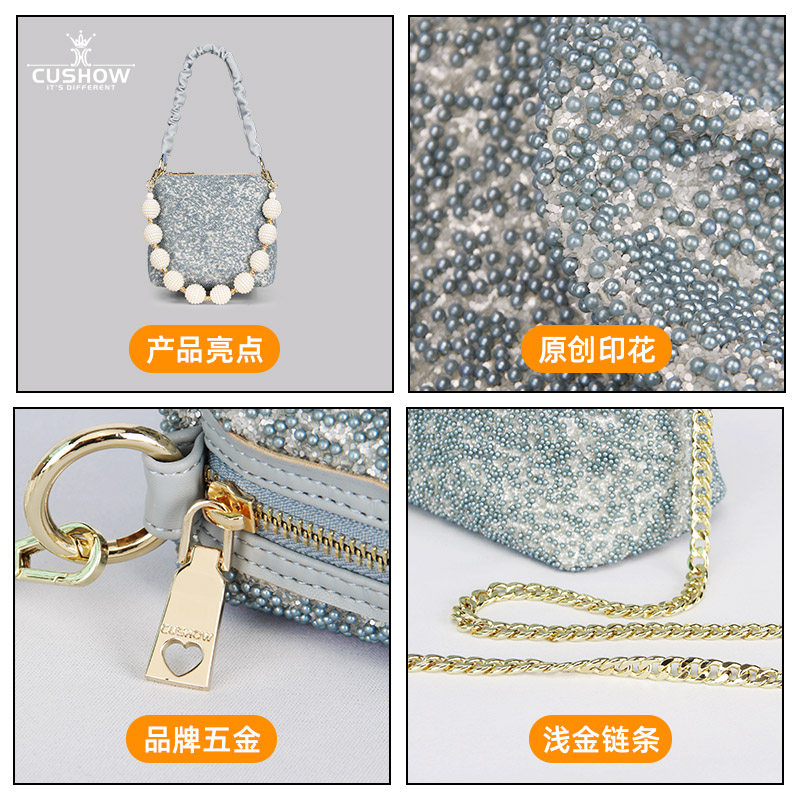 卡秀小众设计珍珠小方包2025春新款高级感手提链条女包单肩斜挎包,淘宝优惠券,粉丝福利购,淘宝优惠卷