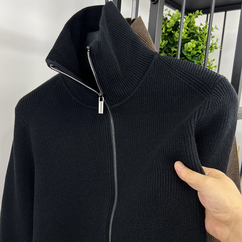 可翻高领拉链开衫男针织衫毛衣外套秋冬季潮流加厚纯色休闲夹克男,淘宝优惠券,粉丝福利购,淘宝优惠卷