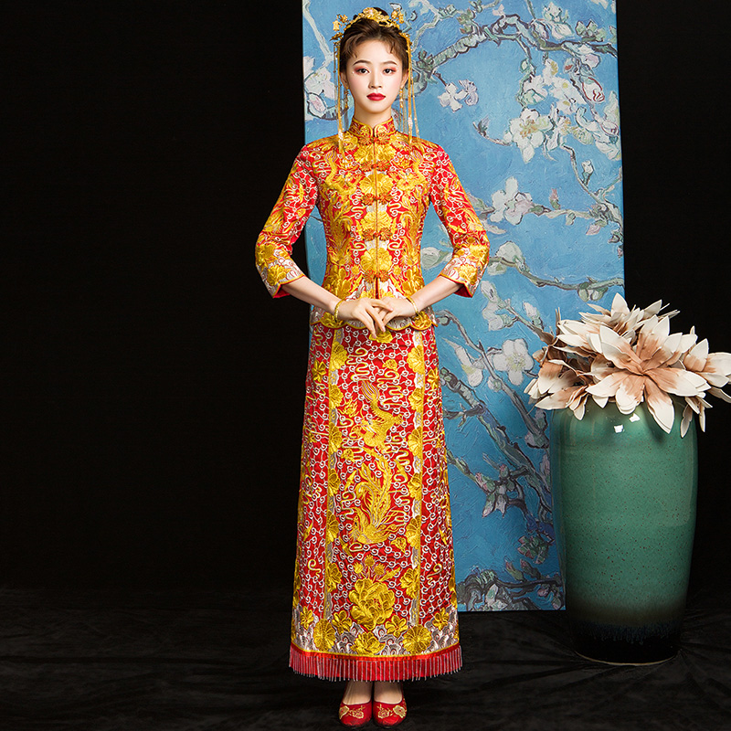 逸芬梦纺旗舰店大五福龙凤褂新娘新款秀禾服春夏结婚礼服中式新娘婚纱出阁服0