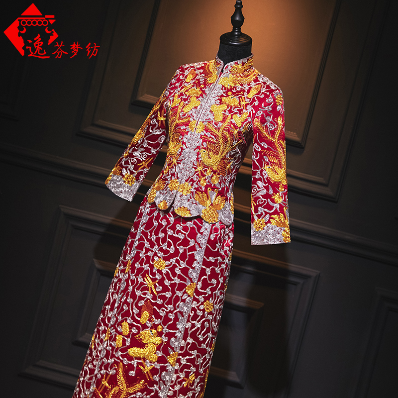 逸芬梦纺旗舰店大五福手绣龙凤褂裙新款秀禾服新娘结婚中式婚纱礼服中国风夏0