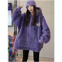 Large size womens clothing 300 catties Thickened Plush Lian Hat Sweatshirt Woman Fat Mm Winter Original Juku Wind Easy to Lean Jacket Tide 2