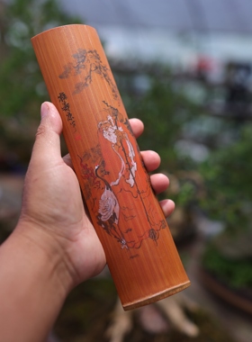 手绘茶则作品.福寿康宁.六道漆工艺 竹雕竹制品 礼品首选
