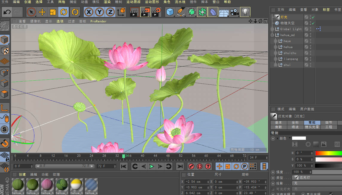 C4D荷花莲花模型含材质贴图灯光FBX学习交流很不错的素材 - 图1