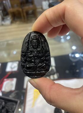 清仓黑曜石本命佛吊坠虚空藏属龙属兔普贤守护神十二生肖