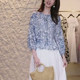 Casual flesh-covering and versatile national style blue and white porcelain pattern shirt