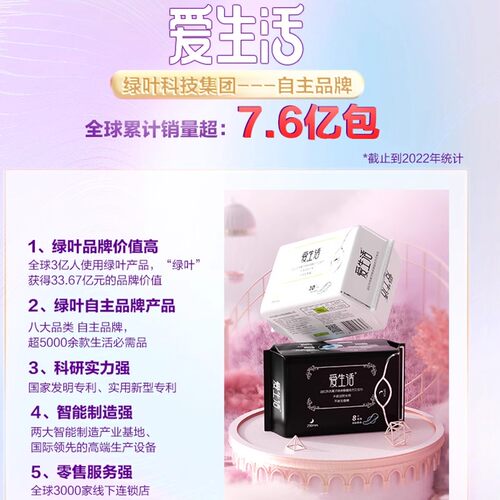 绿叶爱生活卫生巾日用夜用超薄透气负离子芯片棉柔姨妈巾整箱正品 - 图1