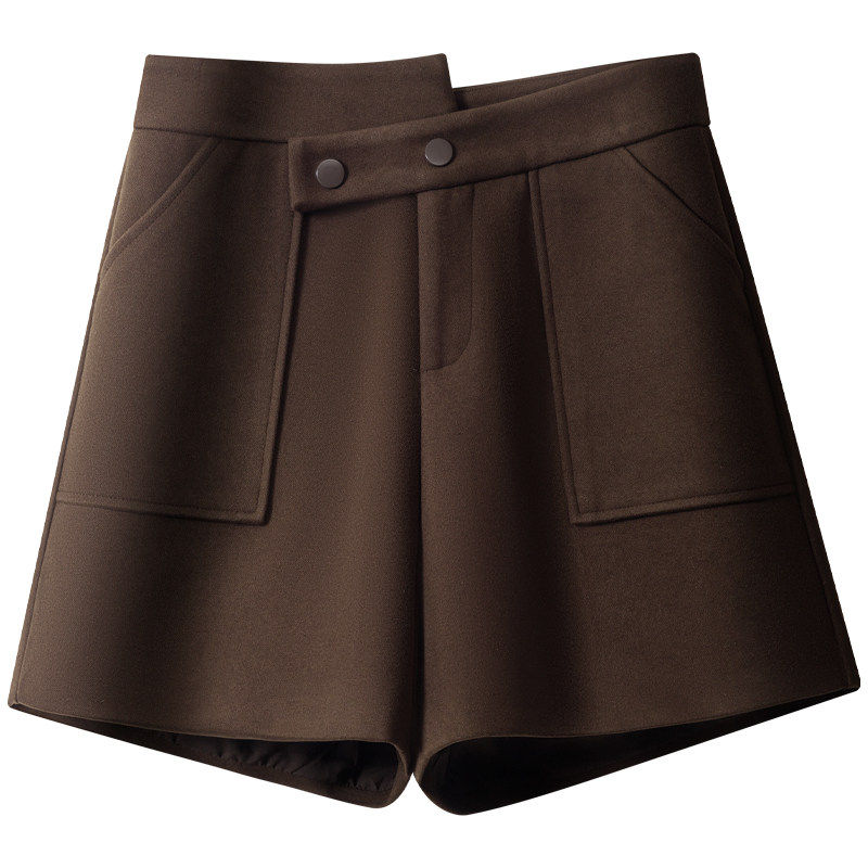 设计感高腰毛呢阔腿短裤女冬季2025新款A字显瘦双扣气质外穿靴裤,淘宝优惠券,粉丝福利购,淘宝优惠卷