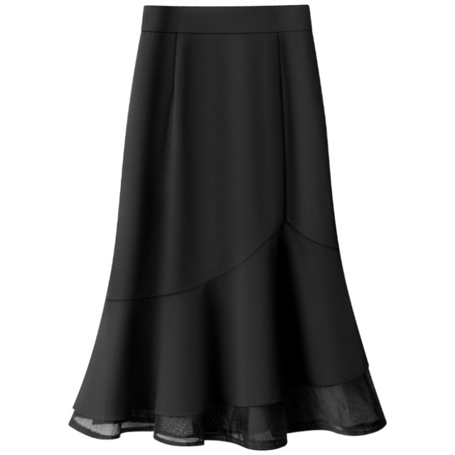 Irregular suit splicing mesh A-line skirt for women spring 2025 new semi-elastic hip-covering fishtail long skirt