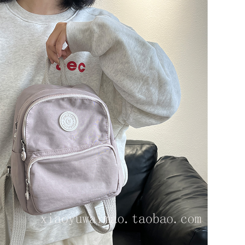 日系可爱糖果色双肩包休闲百搭包尼龙帆布包妈咪包轻便旅行书包 - 图0