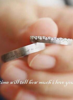S925纯银情侣戒指一见倾心时尚英文字母小众设计可调节送女友老婆