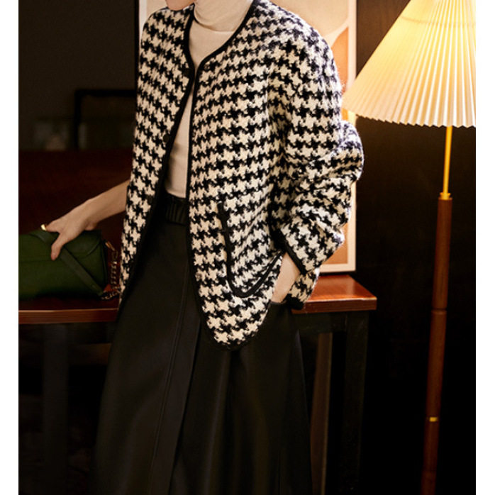 今年流行特惠千鸟格羊毛小香风外套高定 新款2025秋款女装短款,淘宝优惠券,粉丝福利购,淘宝优惠卷