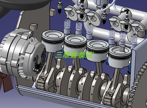 L4直列四缸发动机3D三维几何数模型汽油四冲程内燃机stp图纸活塞-图3