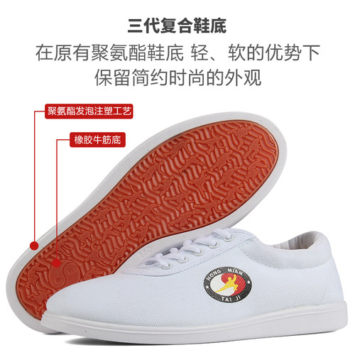 红棉太极鞋女夏天牛筋底帆布鞋武术运动鞋男儿童训练太极拳练功鞋 - 图0