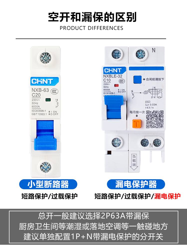 正泰家用空气开关带漏电保护开关NXBLE-63 2P 40A 50A 63A 断路器 - 图1