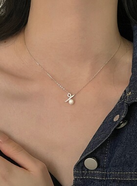 小麋人s925纯银小众设计百分比符号项链女锁骨链高级感珍珠2024