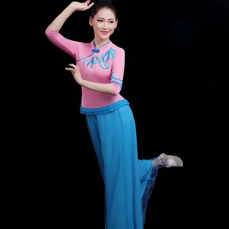 中老年跳舞衣服女套装2023新款时尚广场舞民族风秧歌舞蹈服装春夏 - 图1