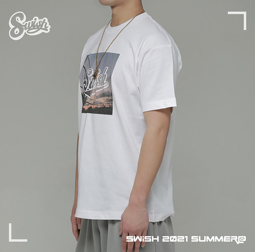 Swish 日落球场美式篮球短袖t恤男夏季运动训练服纯棉投篮服上衣 - 图0