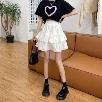 Fat MM 200 pounds extra large size chiffon solid color versatile fluffy cake skirt summer small fresh high waist skirt