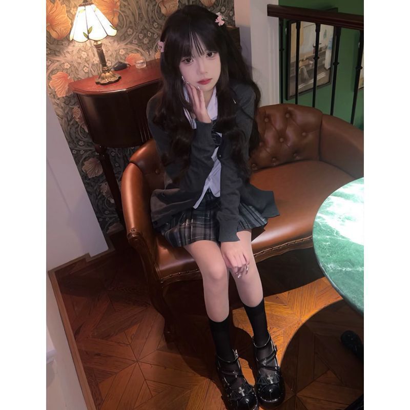 胖MM200斤特大码日系jk制服毛衣秋冬针织开衫百搭校供学院风外套 - 图3