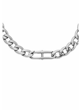 代购Fossil化石男士项链简约百搭时尚经典银色不锈钢单色平纹通