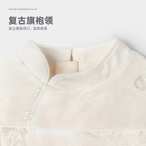 木本尚女童汉服国风旗袍2026新款宝宝周岁礼服提花刺绣夏装连衣裙 - 图1