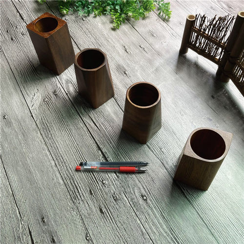 胡桃木笔筒实木创意书桌摆件木质收纳盒中式书房办公桌学生文具 - 图1