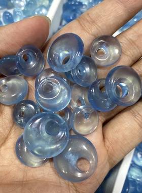 高品质天然海蓝宝公主扣吊坠蓝色平安扣女生水晶饰品项链礼物冰蓝