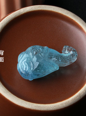 保真天然海蓝宝大象头吊坠蓝色石头守护神男女水晶小摆件手把件