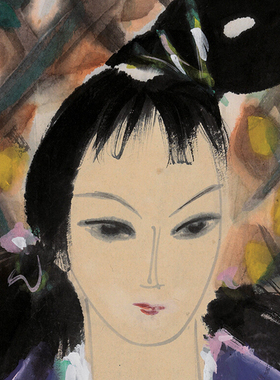 林风眠装饰画人物画紫衣仕女图挂画国画名家字画客厅挂轴卷轴装裱
