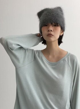 ins兔毛秋冬新纯色保暖毛绒绒护耳包头毛线帽针织冷帽男女猫耳朵
