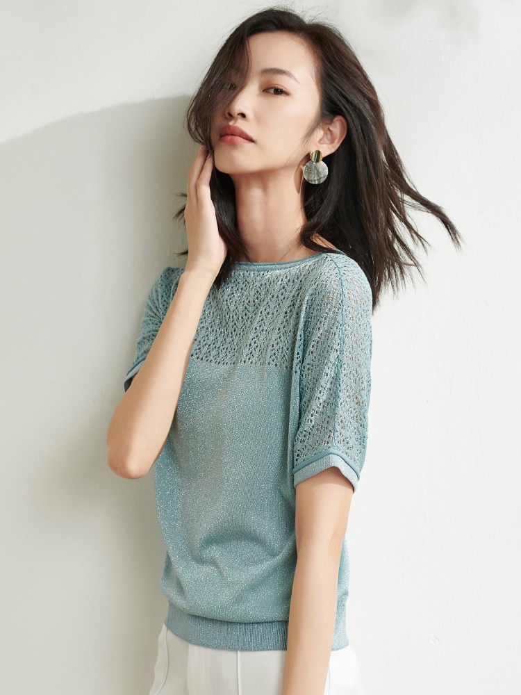 熙世界2020夏装新款连肩袖针织衫 熙世界青铜毛针织衫