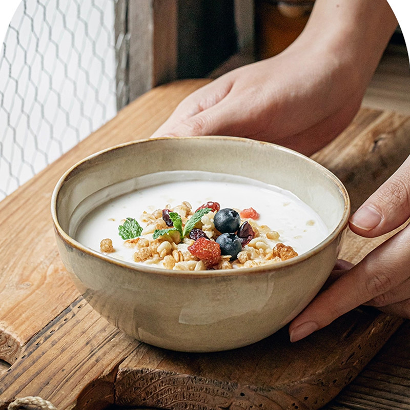 复古风黄色窑变5.5英寸陶瓷沙拉碗汤面碗吃饭碗水果碗甜品小碗