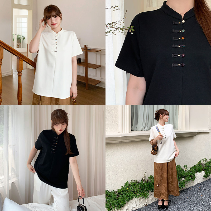 【清仓】小波家2025夏季胖mm新中式国风立领盘扣宽松显瘦上衣,淘宝优惠券,粉丝福利购,淘宝优惠卷