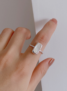 贝壳纯银方形开口戒指女