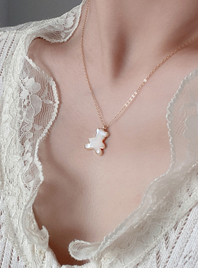 日韩s925纯银金色小熊女镶嵌贝壳