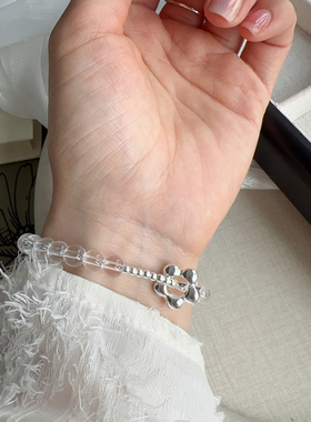 仙女新款S925纯银白水晶手链小众设计春夏银花朵手串手饰冷淡风