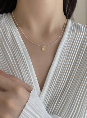S925纯银浮雕项链女K小巧几何