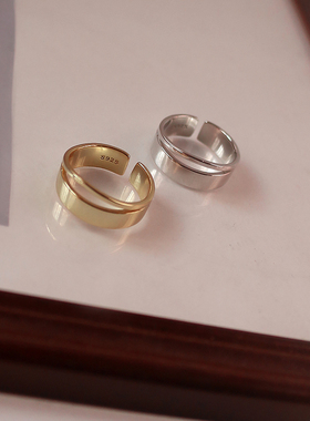 设计感双层纯银光面线条食指环