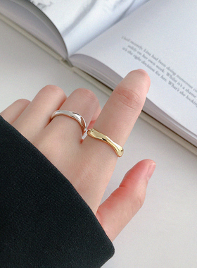 通体925纯银戒指女ins波浪曲线