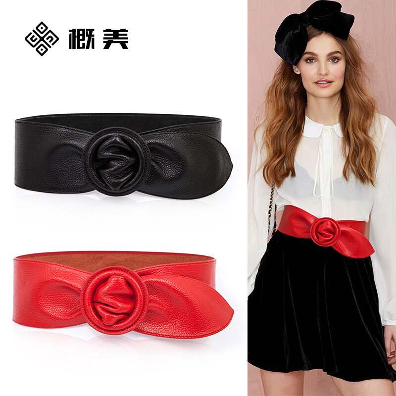 红色女配装饰白色连衣裙配饰宽皮带 概美腰带/皮带/腰链