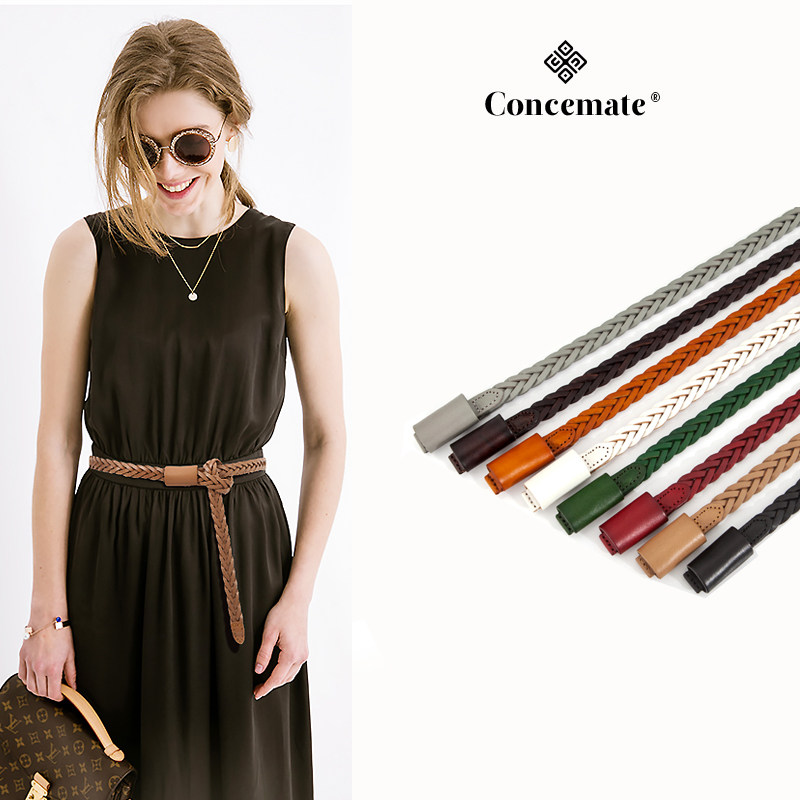 头层牛皮编织细腰带女装饰配潮皮带 概美腰带/皮带/腰链