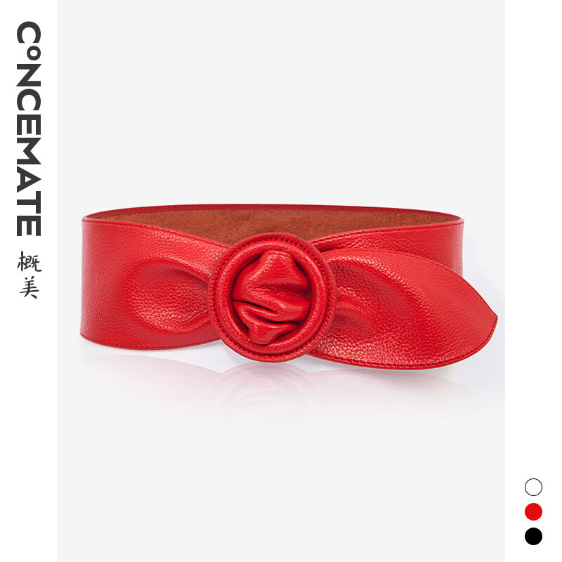 红色女配装饰白色连衣裙配饰宽皮带 概美腰带/皮带/腰链
